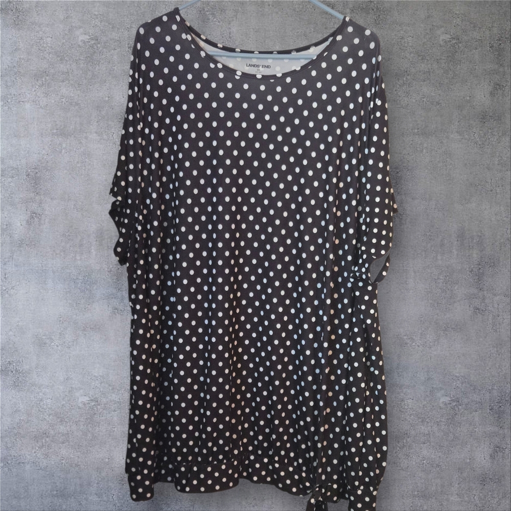 Lands' End Black Scoop Neck Polka Dot Tunic